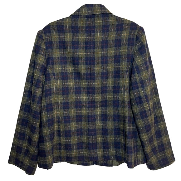 Vintage Wool Tartan Plaid Blazer Jacket Olive Green Blue Size 12 Academia Preppy - Picture 2 of 6
